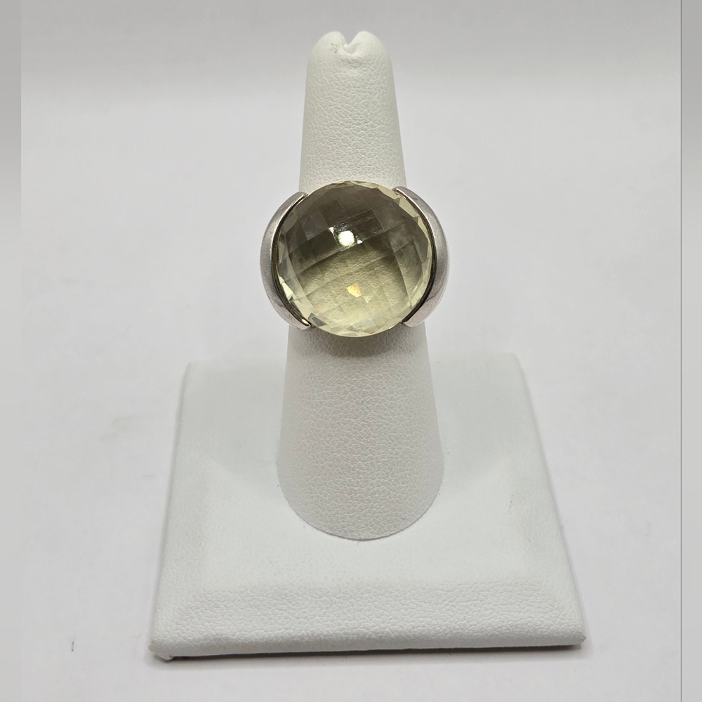 HUGE Faceted Prasiolite Sterling Silver Gemstone Ring Size 7.5
